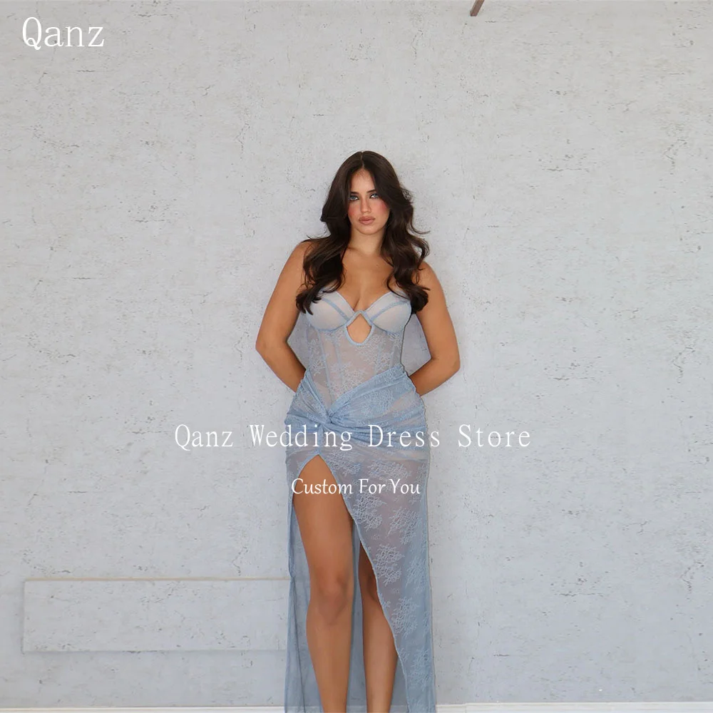 Qanz Sexy See Through Evening Dress Full Lace Appliques High Slit Party Dresses Sweetheart Corset Back Prom Gown Customized
Qanz Sexy See Through Evening Dress Full Lace Appliques High Slit Party Dresses Sweetheart Corset Back Prom Gown Customized