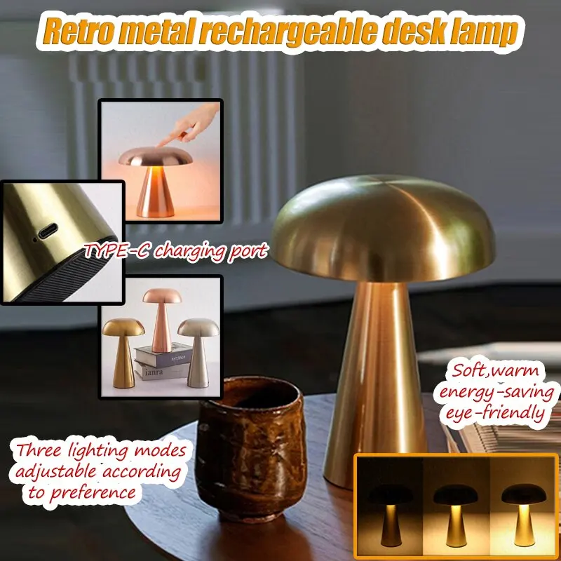 American Retro Desktop Decoration Metal Mushroom Table Lamp, Rechargeable Led, Touch Adjustable, Three Different Lighting Modes
American Retro Desktop Decoration Metal Mushroom Table Lamp, Rechargeable Led, Touch Adjustable, Three Different Lighting Modes