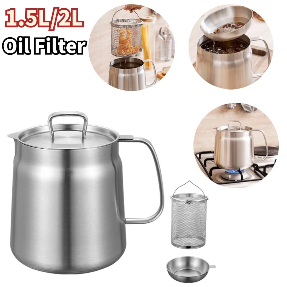 Oil Filter Pot Stainless Steel Oil Strainer Pot With Fine Mesh Strainer Fry Basket 1.5L/2L Oil Storage Can Grease Container
Oil Filter Pot Stainless Steel Oil Strainer Pot With Fine Mesh Strainer Fry Basket 1.5L/2L Oil Storage Can Grease Container