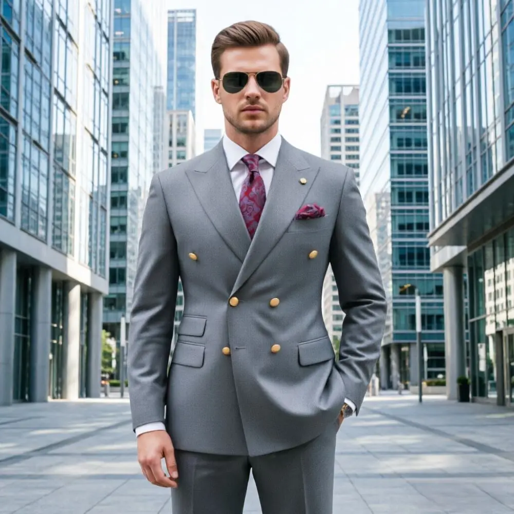 Mens Grey Double Breasted 2 Piece Tuxedo Slim Fit Wedding Gold Buttons Tailored Formal Blazer Pants Groom Prom Office Wear
Mens Grey Double Breasted 2 Piece Tuxedo Slim Fit Wedding Gold Buttons Tailored Formal Blazer Pants Groom Prom Office Wear