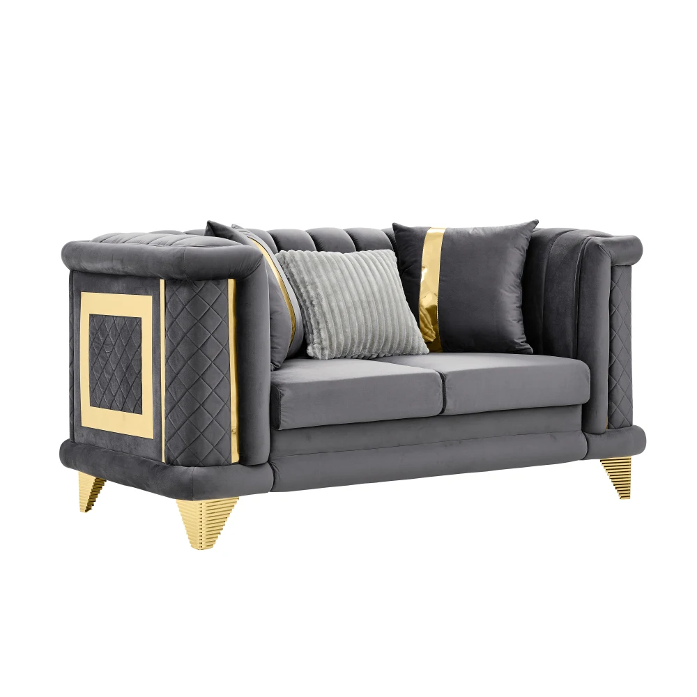 69 inch velvet Loveseat luxury sofa with gold stainless steel trim and embroidered texture,medieval style living room plush sofa
69 inch velvet Loveseat luxury sofa with gold stainless steel trim and embroidered texture,medieval style living room plush sofa