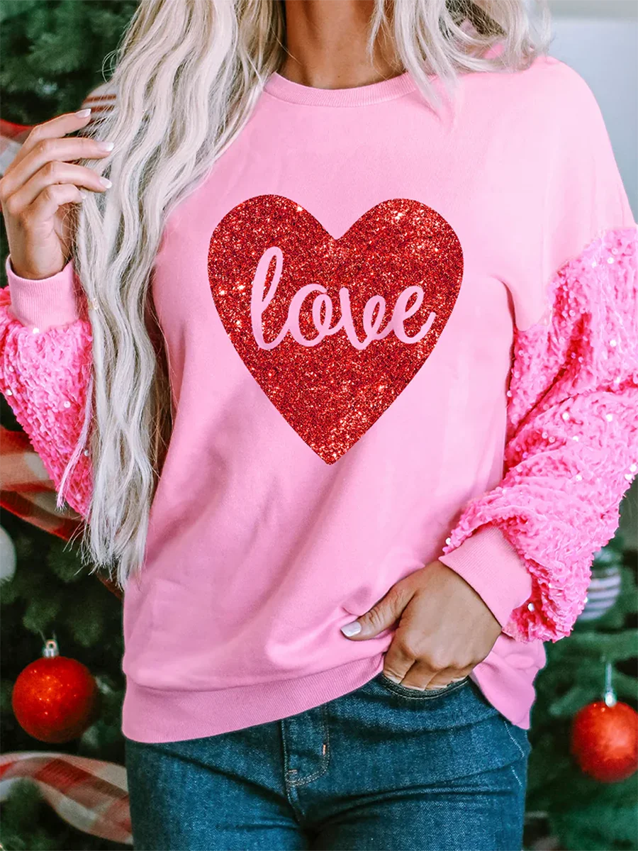 Women's Valentine's Day Sweatshirt Long Sleeve Round Neck Sequins Heart/Lip Loose Pullover
Women's Valentine's Day Sweatshirt Long Sleeve Round Neck Sequins Heart/Lip Loose Pullover