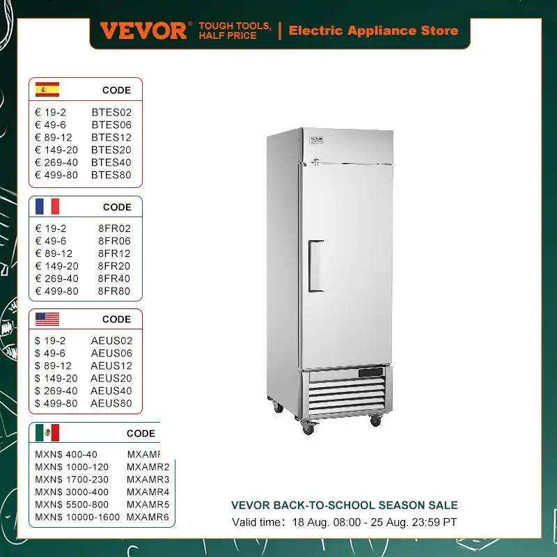 VEVOR Commercial Freezer Freezer Single Door Auto-Defrost Stainless Steel Reach-in Freezer -13 to 5℉ Temp Control
VEVOR Commercial Freezer Freezer Single Door Auto-Defrost Stainless Steel Reach-in Freezer -13 to 5℉ Temp Control
