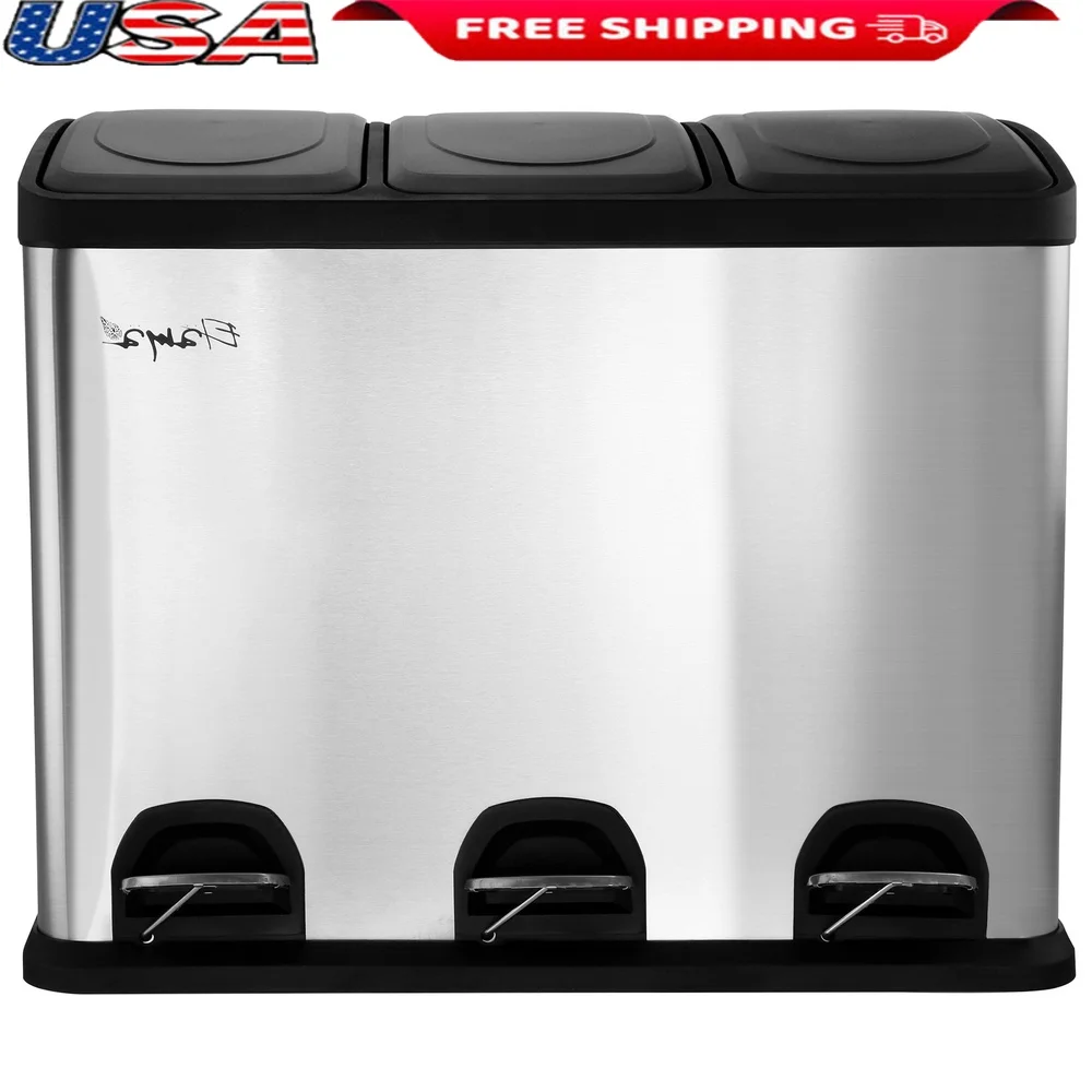 Корзина для мусора с 3 отделениями, 15 л, корзина для переработки мусора из нержавеющей стали, бесконтактная педаль, внутренние ведра, организация в помещении, бытовая техника 
Корзина для мусора с 3 отделениями, 15 л, корзина для переработки мусора из нержавеющей стали, бесконтактная педаль, внутренние ведра, организация в помещении, бытовая техника