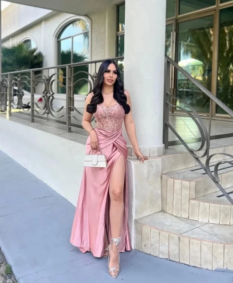 Pink Sweetheart Neck Sequin Evening Gown Sexy High Slit Satin Maxi Dress Women's Prom Party Formal Gala Dress
Pink Sweetheart Neck Sequin Evening Gown Sexy High Slit Satin Maxi Dress Women's Prom Party Formal Gala Dress