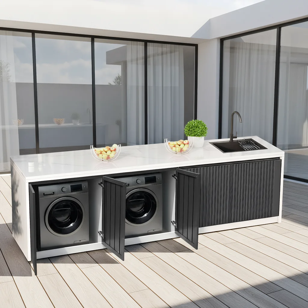 Outdoor patio washing machine cabinet control panel villa outdoor garden slab aluminum alloy integrated washbasin sink cabinet.
Outdoor patio washing machine cabinet control panel villa outdoor garden slab aluminum alloy integrated washbasin sink cabinet.