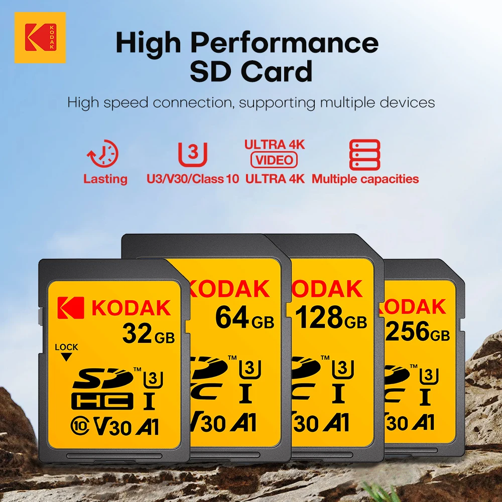 KODAK 100% оригинальные 64 ГБ 128 ГБ карты памяти SD Class10 256 ГБ U3 HD SD-карта карты памяти SDXC V30 карты памяти для камеры 
KODAK 100% оригинальные 64 ГБ 128 ГБ карты памяти SD Class10 256 ГБ U3 HD SD-карта карты памяти SDXC V30 карты памяти для камеры
