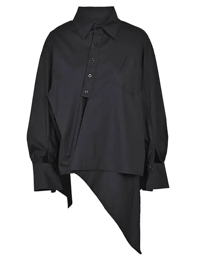 Fashion Black Irregular Shirt Women's Lapel Loose Fit Diagonal Placket Long Sleeves Blouse Autum 21V0
Fashion Black Irregular Shirt Women's Lapel Loose Fit Diagonal Placket Long Sleeves Blouse Autum 21V0