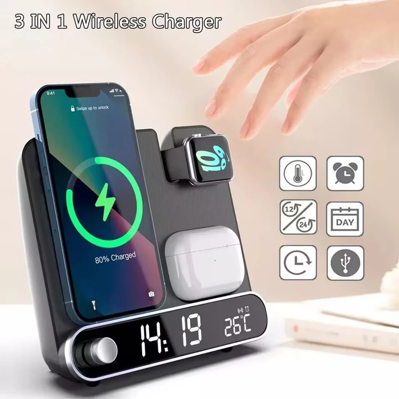 New 15W Wireless Charging Clock Watch Earphones 3-in-1 Wireless Charging Clock Alarm Clock Temperature Gauge Wireless Charging
New 15W Wireless Charging Clock Watch Earphones 3-in-1 Wireless Charging Clock Alarm Clock Temperature Gauge Wireless Charging