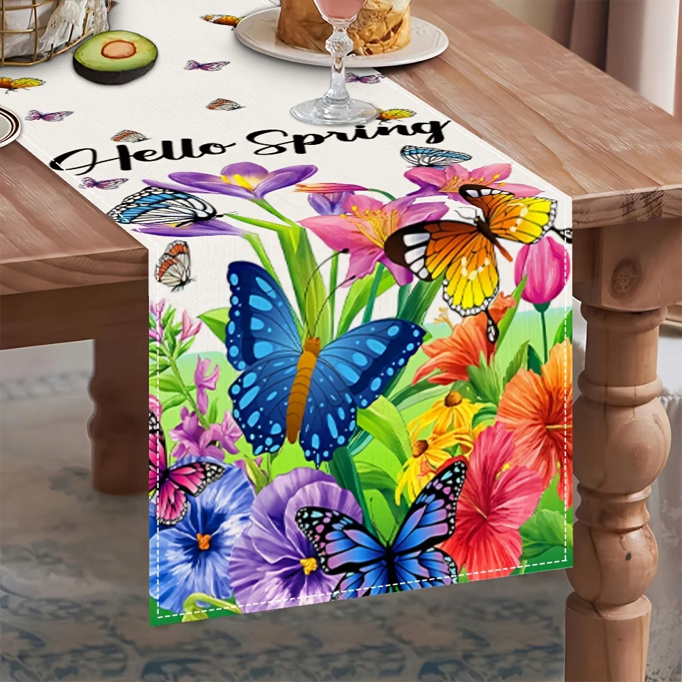 Hello Spring Linen Table Runner, Rectangular Floral and Butterfly Design, Perfect for Indoor Decor
Hello Spring Linen Table Runner, Rectangular Floral and Butterfly Design, Perfect for Indoor Decor