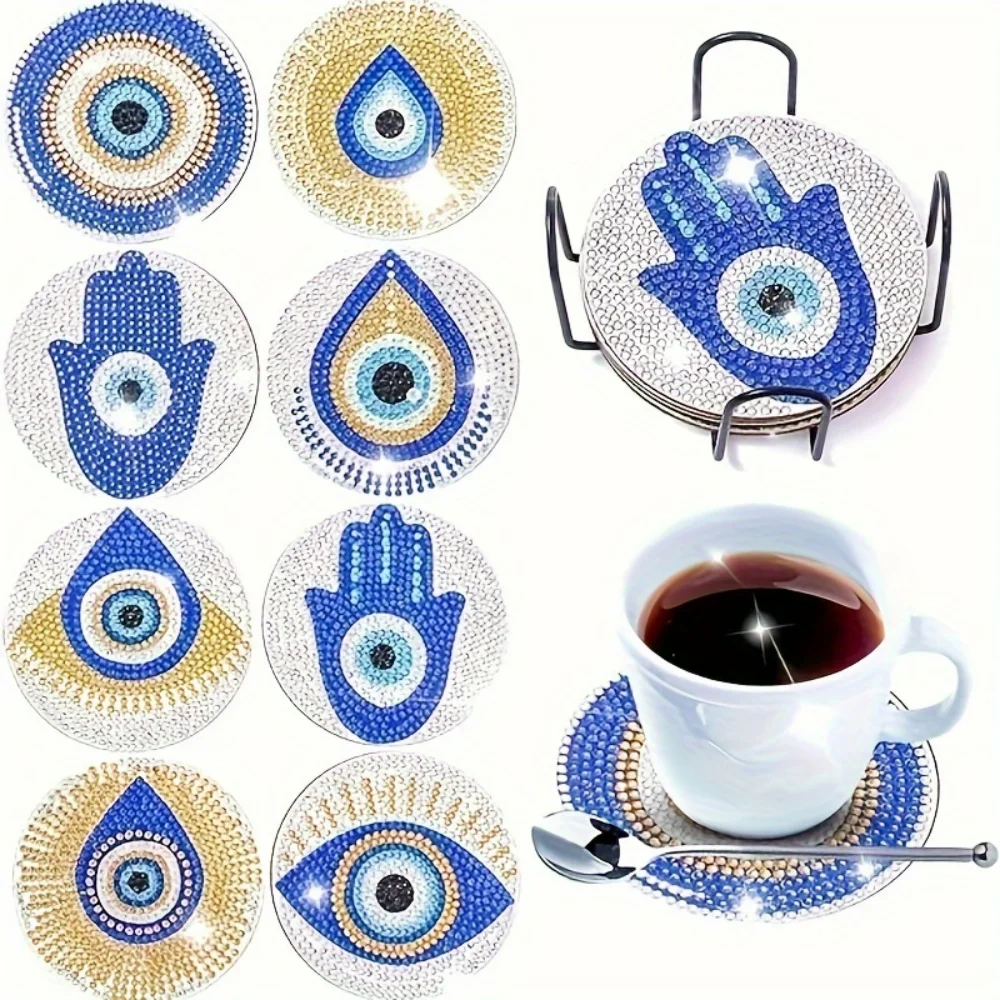 8pcs 5D Art Coaster Set - Blue Evil Eye Design, Sparkling Bohemian Style DIY Decor for Beginners & Adults - Handmade, Unique,
8pcs 5D Art Coaster Set - Blue Evil Eye Design, Sparkling Bohemian Style DIY Decor for Beginners & Adults - Handmade, Unique,