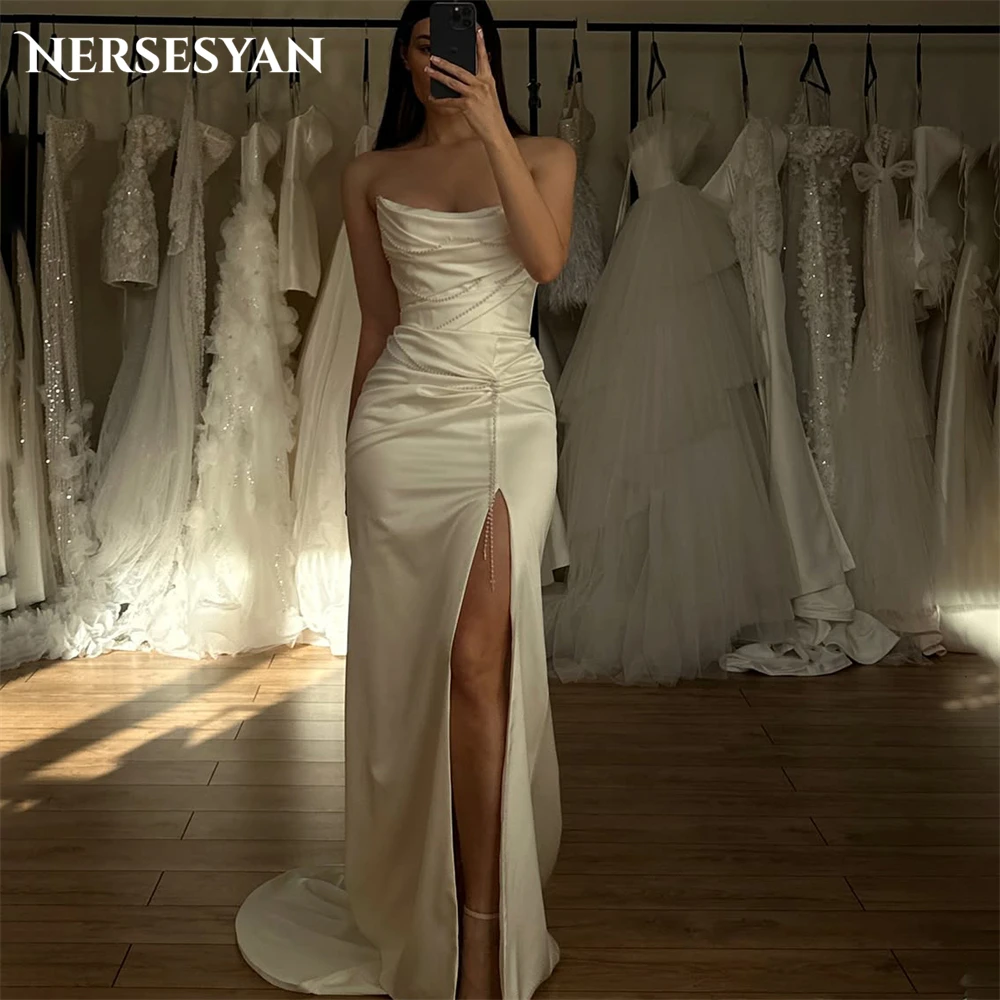 Nersesyan Elegant Satin Mermaid Wedding Dresses Side Slit Off Shoulder Sleeveless Bridal Gowns Backless Bride Dress Customized
Nersesyan Elegant Satin Mermaid Wedding Dresses Side Slit Off Shoulder Sleeveless Bridal Gowns Backless Bride Dress Customized