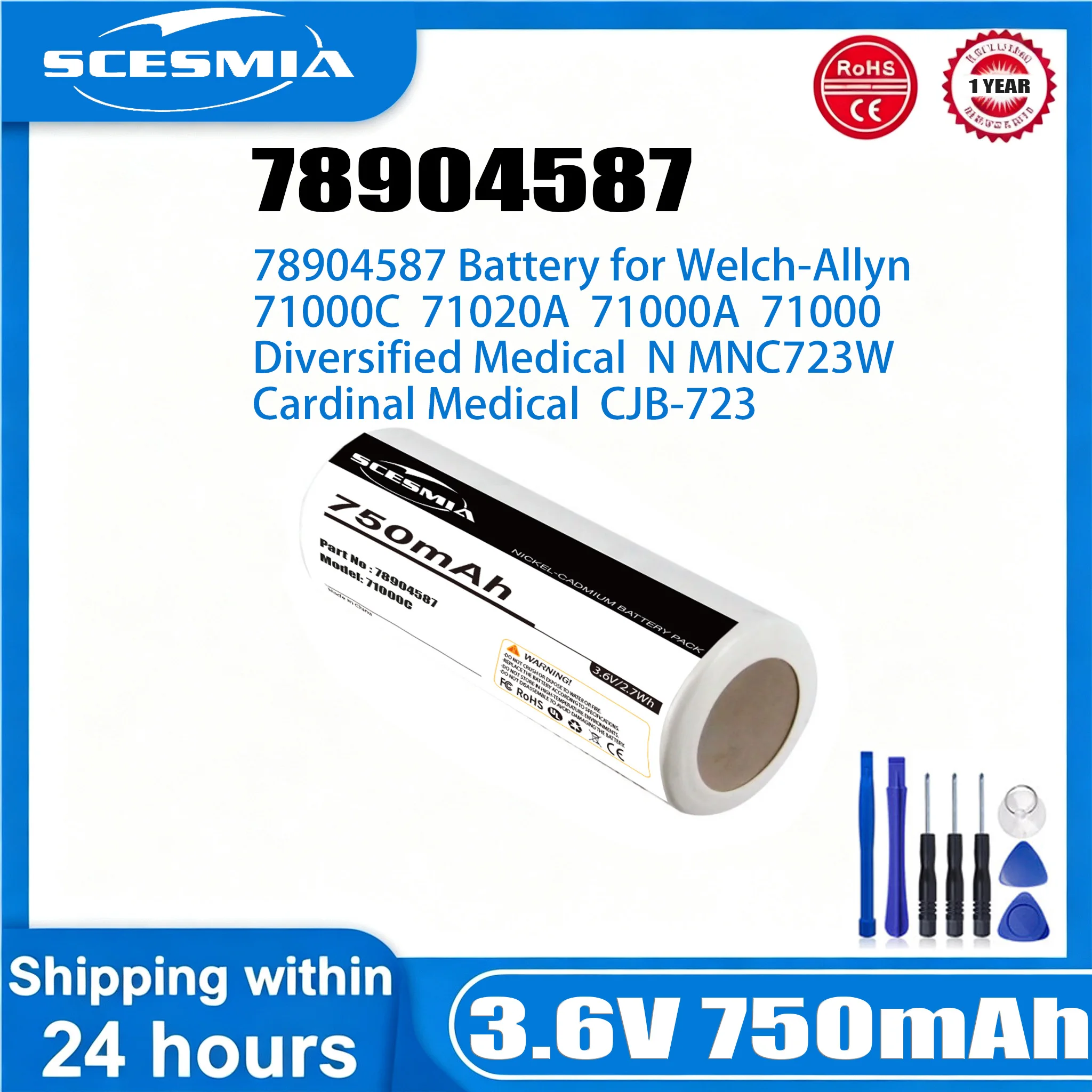 750mAh Battery for Welch-Allyn 71000C, 71020A, 71000A, 71020C, 71055C, 72300
750mAh Battery for Welch-Allyn 71000C, 71020A, 71000A, 71020C, 71055C, 72300