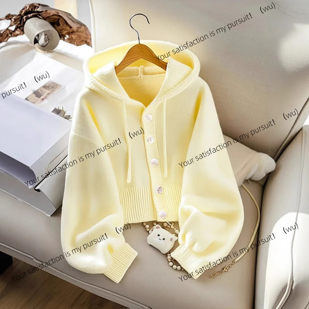 ZOCI-Yellow Lazy Wind Премиум-свитер с капюшоном, женский вязаный свитер, кардиган 
ZOCI-Yellow Lazy Wind Премиум-свитер с капюшоном, женский вязаный свитер, кардиган