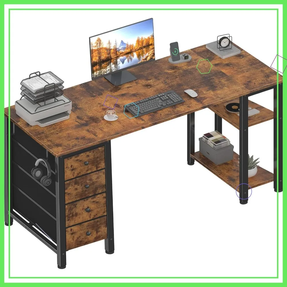 63 inch Computer Desk with 4 Fabric Drawers & Storage Shelves, Writing Study Desk for Home Office Bedroom, Rustic Brown
63 inch Computer Desk with 4 Fabric Drawers & Storage Shelves, Writing Study Desk for Home Office Bedroom, Rustic Brown