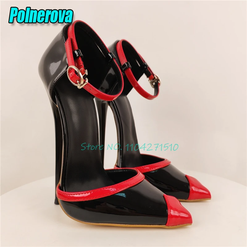 Red Black Mixed Colors Patent Leather Super High Heels Sexy Pointed Toe Ankle Buckle 16CM Stiletto Sandals Fashion Women's Pumps
Red Black Mixed Colors Patent Leather Super High Heels Sexy Pointed Toe Ankle Buckle 16CM Stiletto Sandals Fashion Women's Pumps