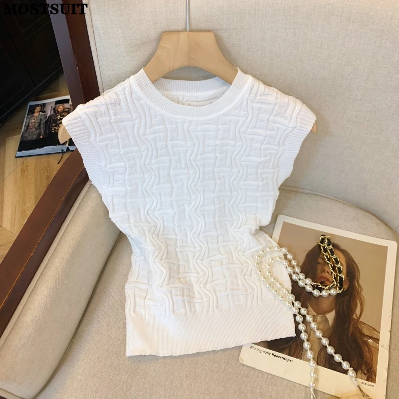 2025 Summer Jacquard Knit Sweater Vests Women Stylish Chic Fashion Ladies Crop Tops Tees Sleeveless O-neck Knitwear Jumpers
2025 Summer Jacquard Knit Sweater Vests Women Stylish Chic Fashion Ladies Crop Tops Tees Sleeveless O-neck Knitwear Jumpers