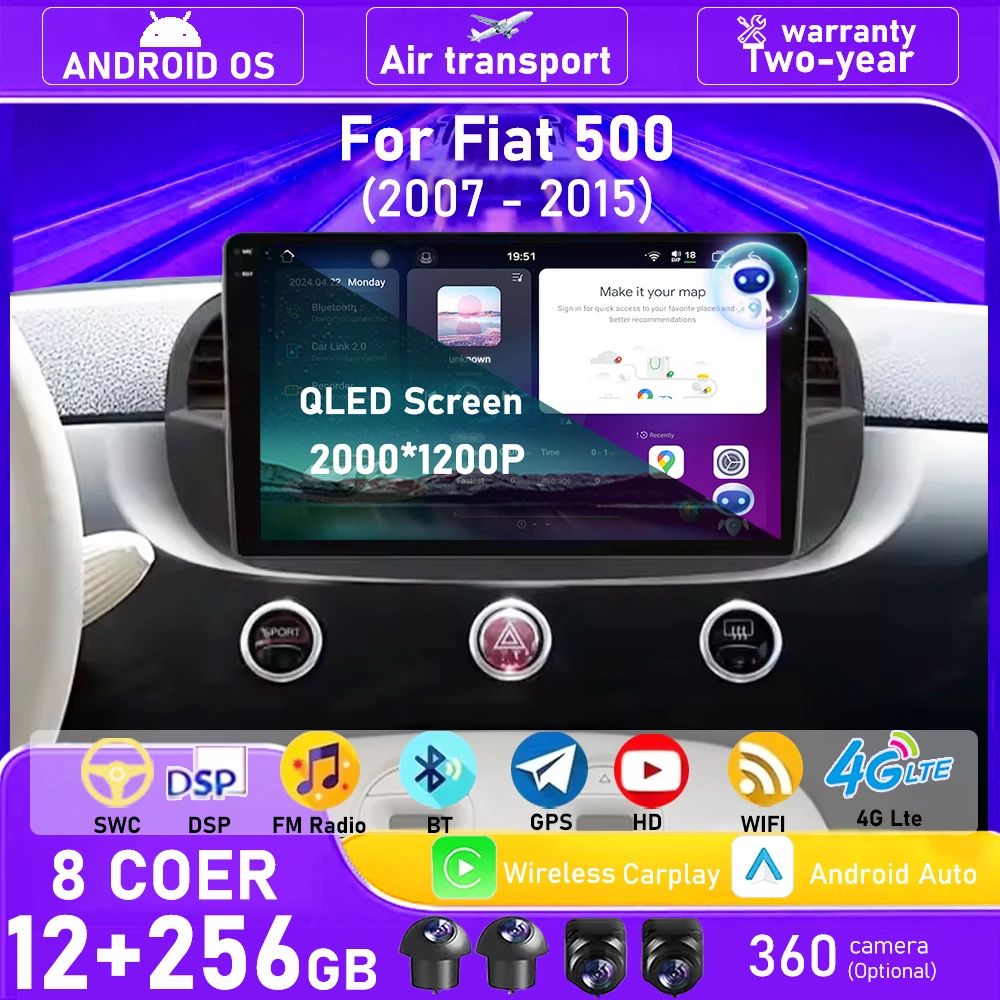 9'' Car Radio GPS Navigation Multimedia Player Stereo For Fiat 500 2007- 2015 Android 16 Auto Wireless Carplay DSP QLED Screen
9'' Car Radio GPS Navigation Multimedia Player Stereo For Fiat 500 2007- 2015 Android 16 Auto Wireless Carplay DSP QLED Screen
