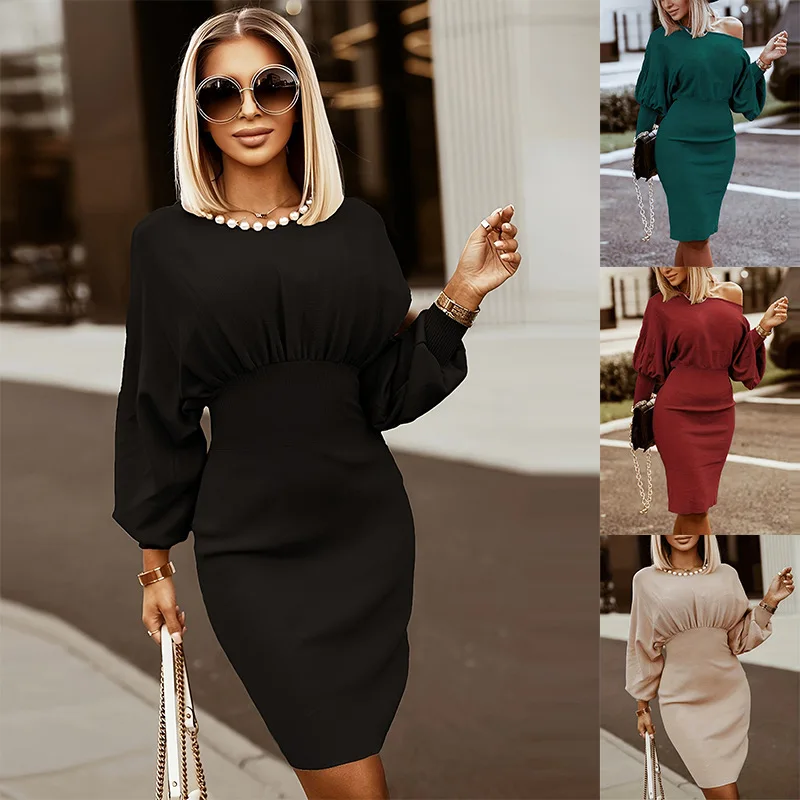 Autumn and Winter New Women's Fashion Slimming Dress Lantern Sleeve Knitted Bat Sleeve Dress
Autumn and Winter New Women's Fashion Slimming Dress Lantern Sleeve Knitted Bat Sleeve Dress