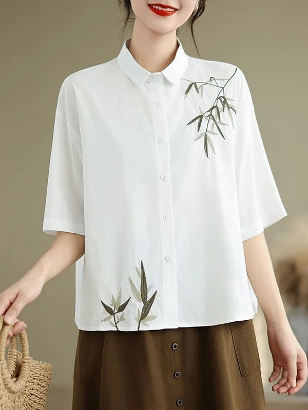 Fashionable Korean Artistic Style Embroidered White Cotton Linen Loose Short Sleeve Women's Shirt Stand Collar Versatile Top
Fashionable Korean Artistic Style Embroidered White Cotton Linen Loose Short Sleeve Women's Shirt Stand Collar Versatile Top