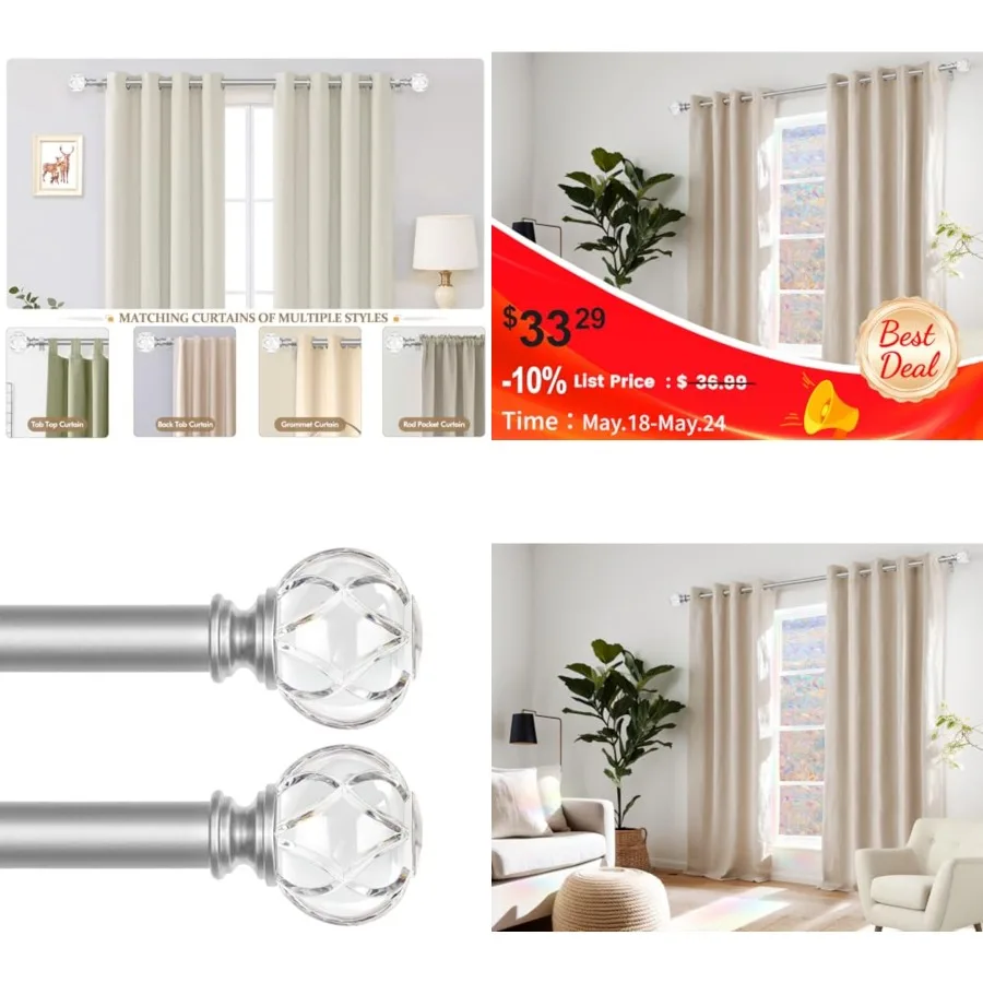 1 Inch Curtain Rods 32 to 58 Inch 2.6-4.8 Feet Telescoping Curtain Rod for Windows, 2 Pack Decorative Drapery Rod with Crystal
1 Inch Curtain Rods 32 to 58 Inch 2.6-4.8 Feet Telescoping Curtain Rod for Windows, 2 Pack Decorative Drapery Rod with Crystal