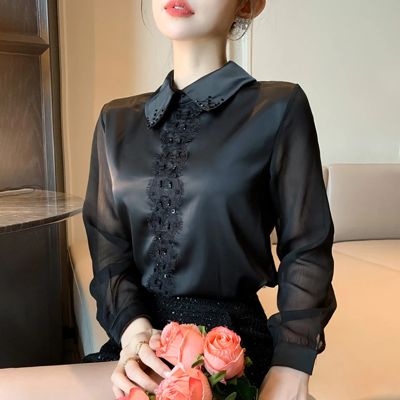 Fall Clothes 2024 Women Lace Chiffon Blouse Luxury Sequins Beaded Lace Patchwork Elegant Shirts Office Lady Long Sleeve Tops
Fall Clothes 2024 Women Lace Chiffon Blouse Luxury Sequins Beaded Lace Patchwork Elegant Shirts Office Lady Long Sleeve Tops