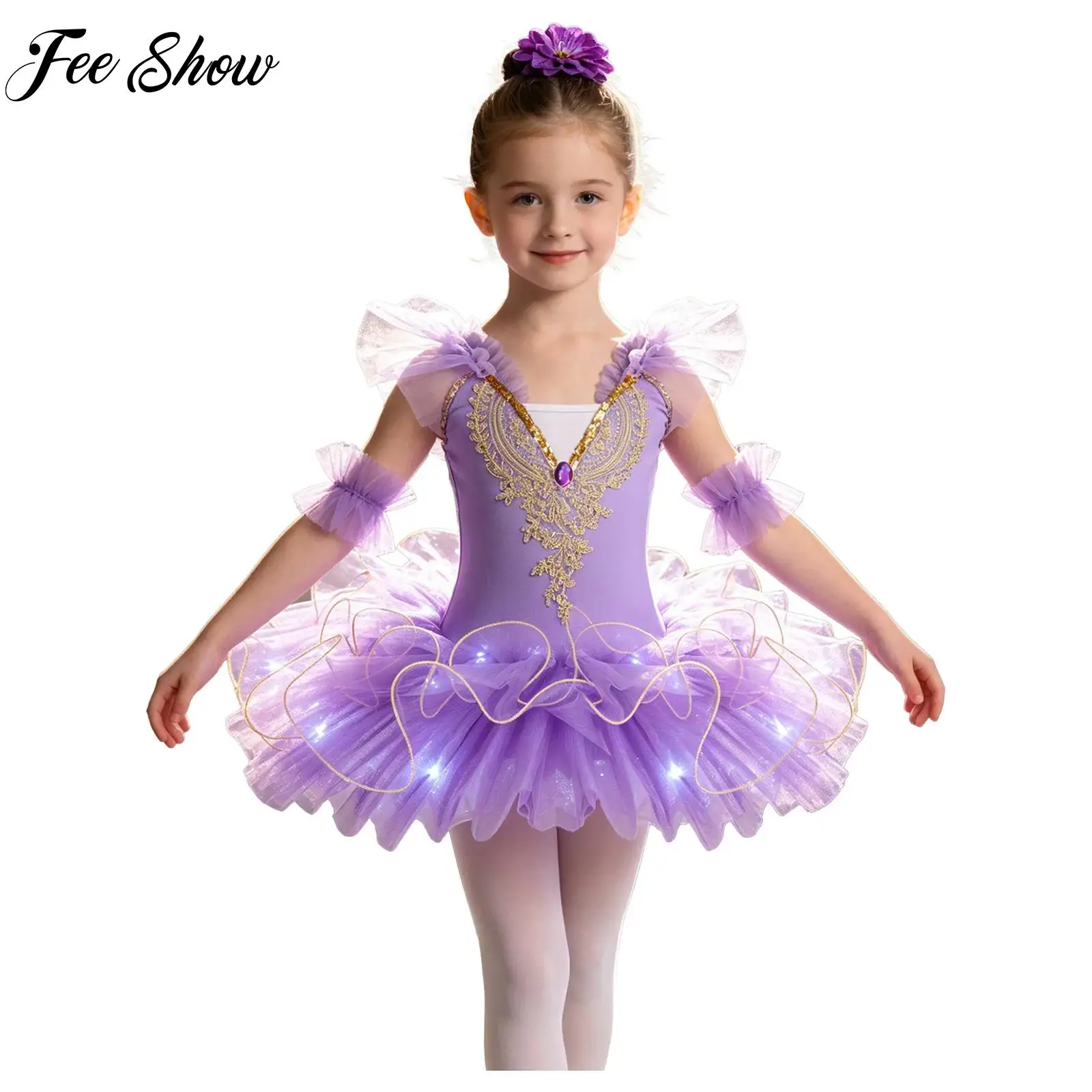 Kids Girls Ballet Performance Costume Ruffle Sleeve Glowing Dress with Cuffs And Headwear Modern Latin Stage Performance Outfit
Kids Girls Ballet Performance Costume Ruffle Sleeve Glowing Dress with Cuffs And Headwear Modern Latin Stage Performance Outfit