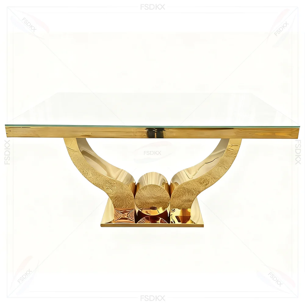 FSDKX Stainless Steel Gold Plated Rectangle Table for 8-10 Seat Modern Design Hotel Furniture for Dining Kitchen and Wedding Use
FSDKX Stainless Steel Gold Plated Rectangle Table for 8-10 Seat Modern Design Hotel Furniture for Dining Kitchen and Wedding Use