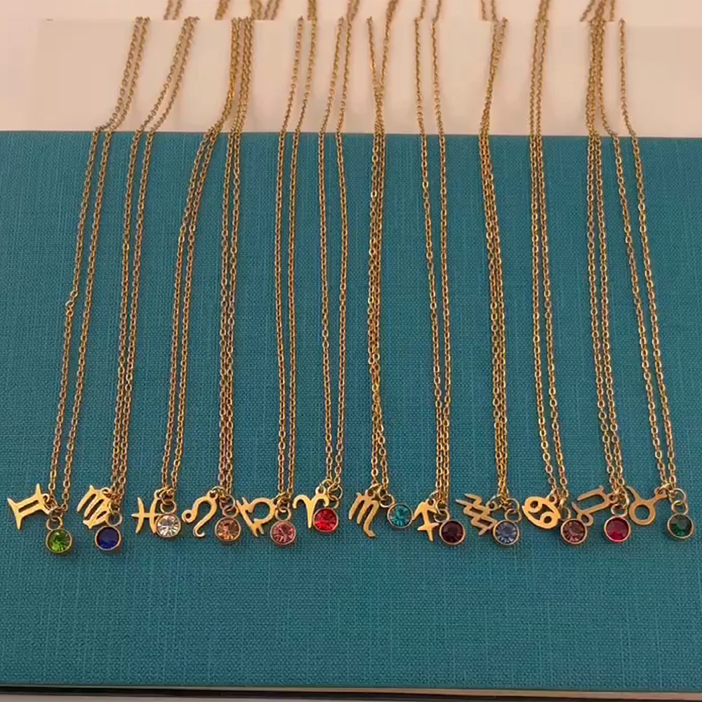 12pcs/lot Stainless Steel 12 Zodiac Sign Birthstones Pendants Necklaces 12 Constellation Charms Necklaces for Birthday Gift
12pcs/lot Stainless Steel 12 Zodiac Sign Birthstones Pendants Necklaces 12 Constellation Charms Necklaces for Birthday Gift