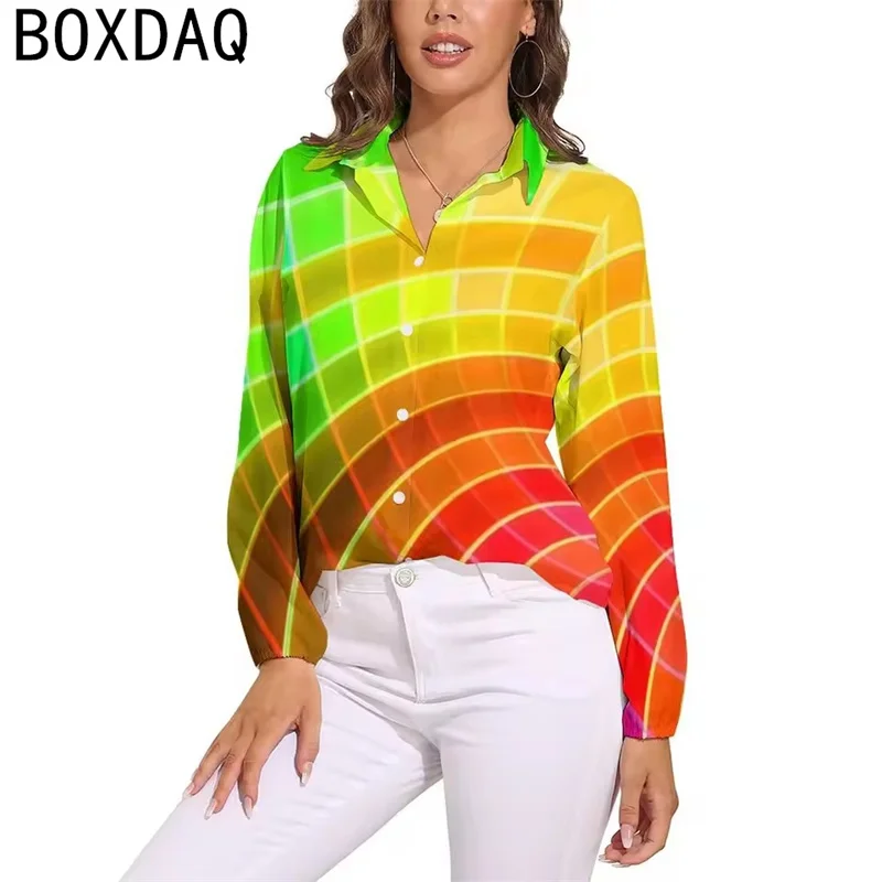 Rainbow Stripe Gradient Print Shirt Fashion Lady Office Work Blouses Women Spring Long-Sleeve Lapel Casual Shirt Oversized Tops
Rainbow Stripe Gradient Print Shirt Fashion Lady Office Work Blouses Women Spring Long-Sleeve Lapel Casual Shirt Oversized Tops