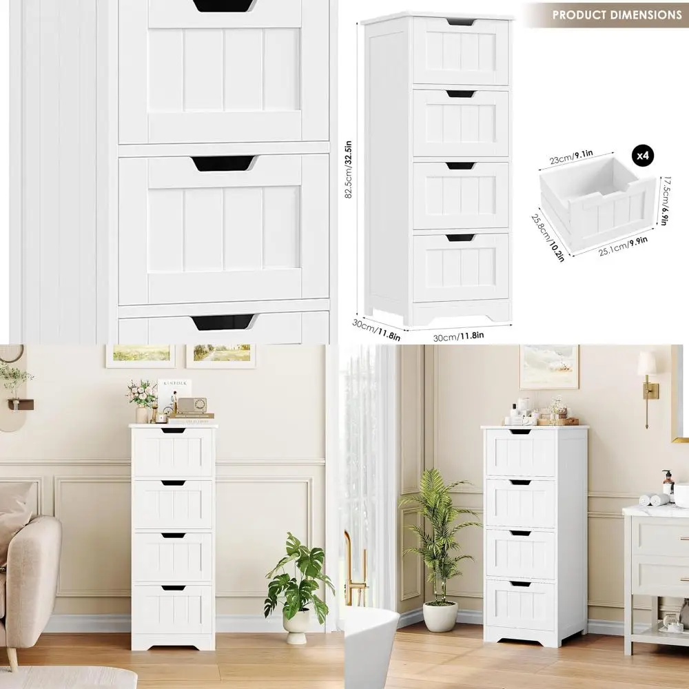 White Freestanding 4-Drawer Bathroom Storage Cabinet, 11.8 x 11.8 x 32.5, Home Decor Entryway Cupboard Organizer
White Freestanding 4-Drawer Bathroom Storage Cabinet, 11.8 x 11.8 x 32.5, Home Decor Entryway Cupboard Organizer