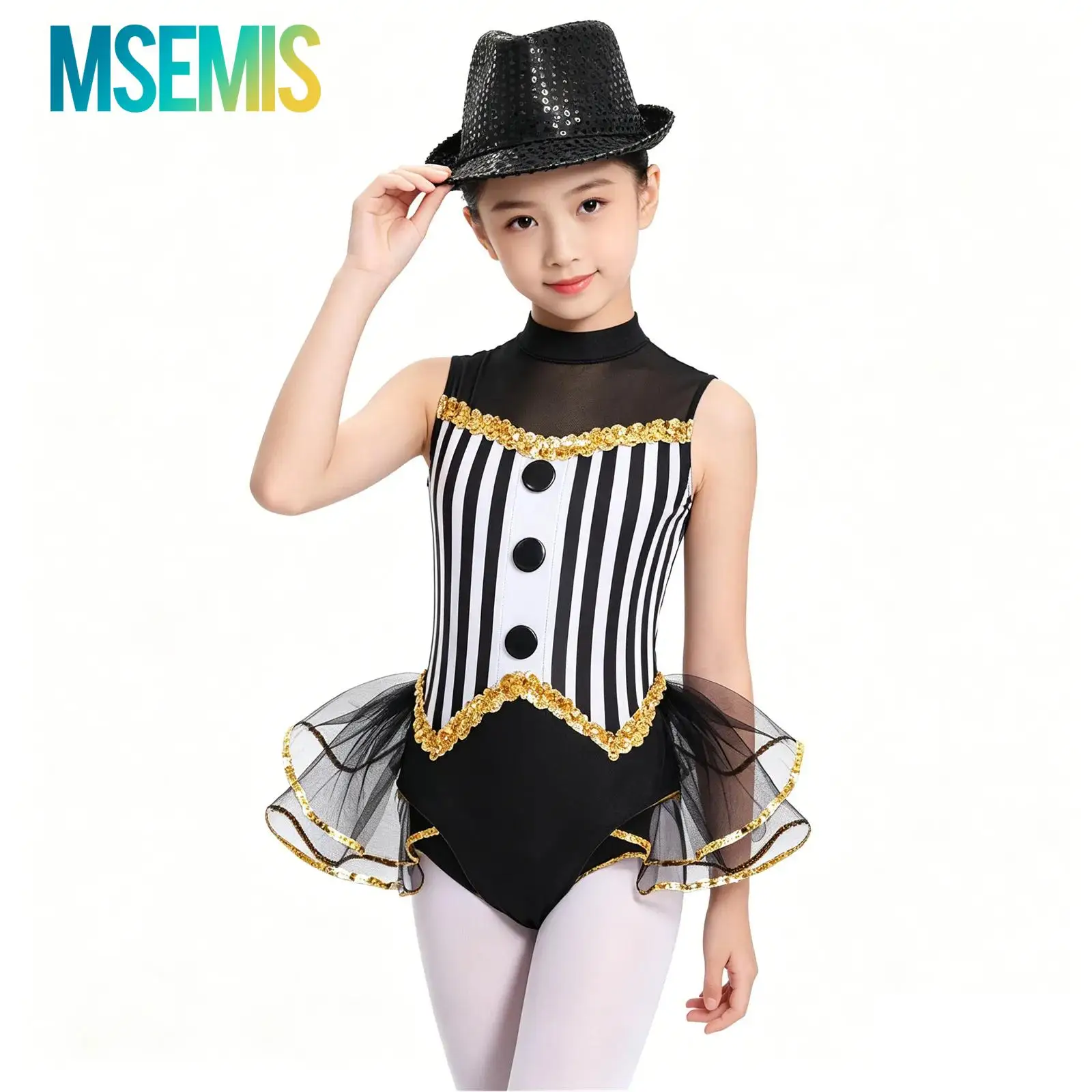 Kids Girls Hip Hop Jazz Dance Leotard Performance Costume Sequined Trim Open Back Tulle Skirted Striped Leotard with Sequins Hat
Kids Girls Hip Hop Jazz Dance Leotard Performance Costume Sequined Trim Open Back Tulle Skirted Striped Leotard with Sequins Hat