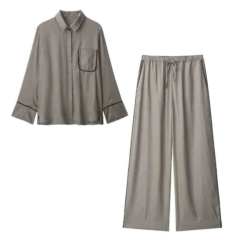 Women's new fashion loose satin texture sleepwear style shirt long sleeved button up women's shirt chic top+Pants suit
Women's new fashion loose satin texture sleepwear style shirt long sleeved button up women's shirt chic top+Pants suit