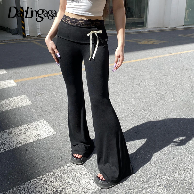 Darlingaga Casual Black Skinny Lace Spliced Basic Women Pants Bow Yoga Soft Gym Bow Harajuku Full Length Flared Trousers Bottoms
Darlingaga Casual Black Skinny Lace Spliced Basic Women Pants Bow Yoga Soft Gym Bow Harajuku Full Length Flared Trousers Bottoms