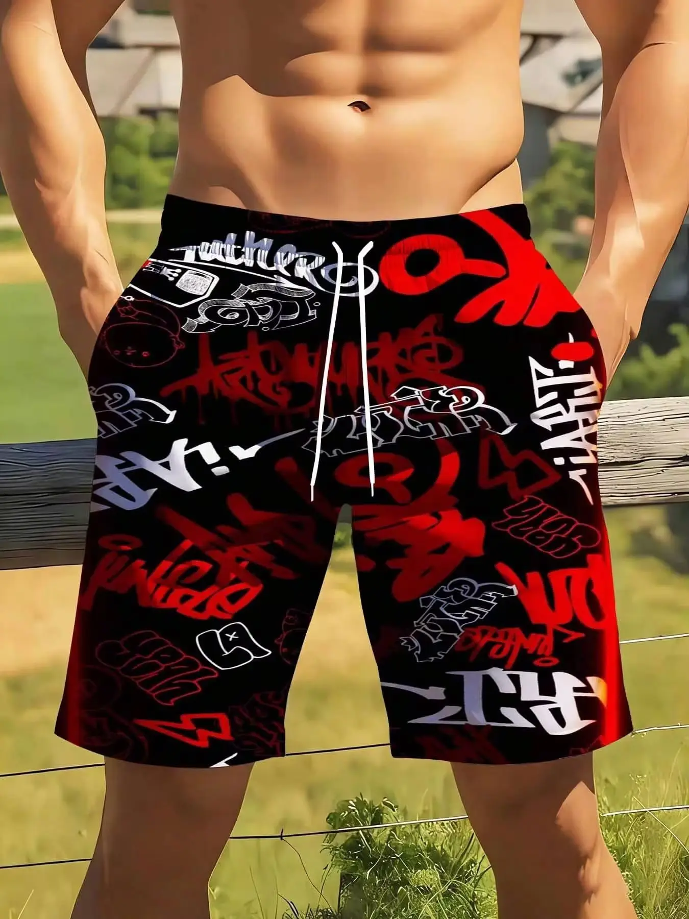 Graffiti Print Swim Trunks For Men With Drawstring Waist Big Size Suitable For Casual And Sports Wear Red And Black Graffiti Pattern Board S
Graffiti Print Swim Trunks For Men With Drawstring Waist Big Size Suitable For Casual And Sports Wear Red And Black Graffiti Pattern Board S