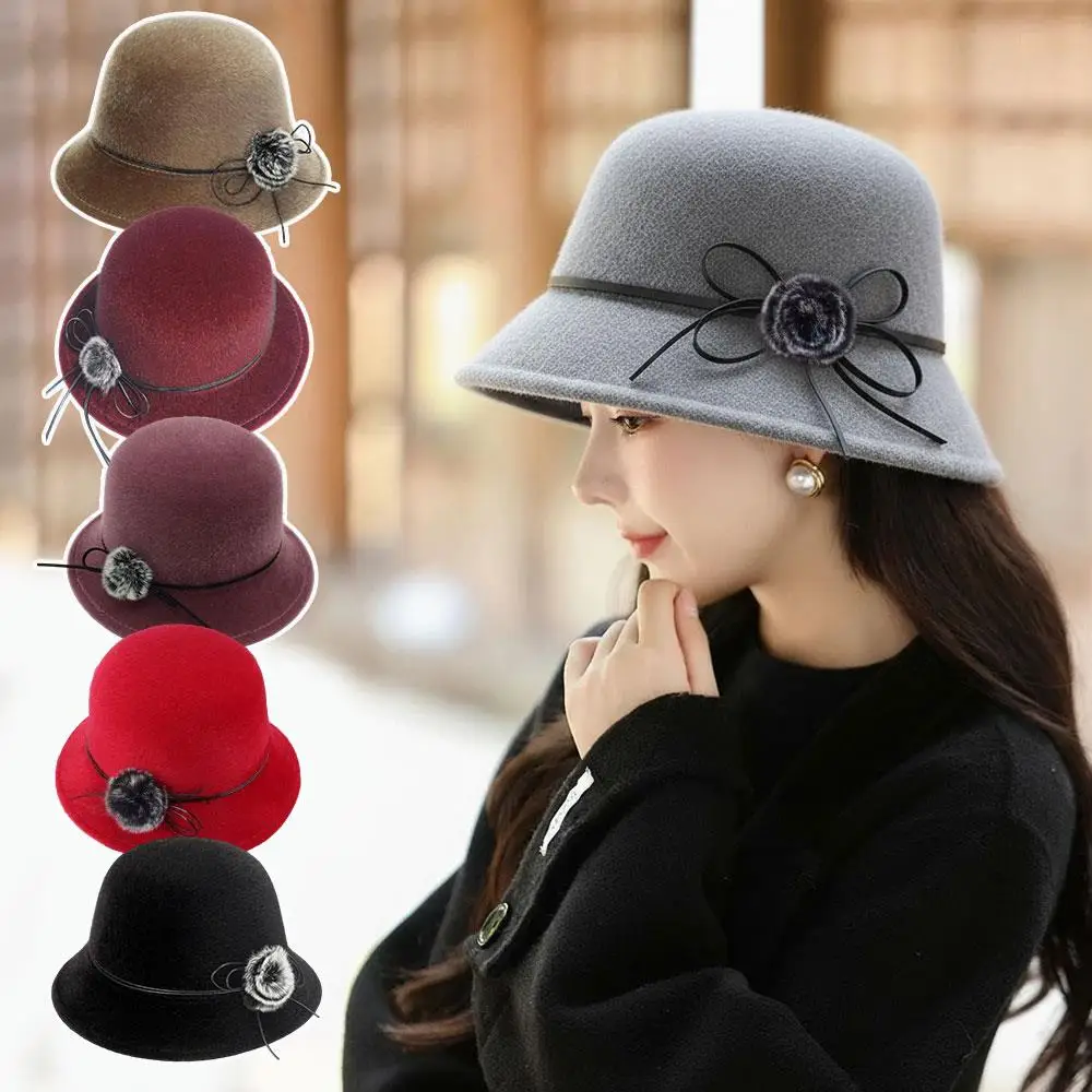 Bucket Hat Women's Autumn Winter Warm Bow Fedoras Cap Jazz Cap Women Pompom Dome Hat Vintage Elegant Ladies Bowler Hats
Bucket Hat Women's Autumn Winter Warm Bow Fedoras Cap Jazz Cap Women Pompom Dome Hat Vintage Elegant Ladies Bowler Hats
