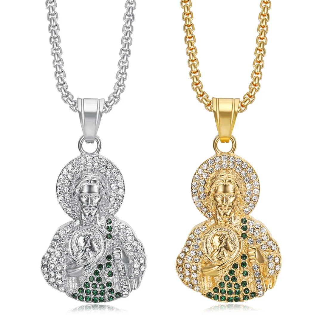 Religious Iced Out Bling Saint Jude Pendant Gold Silver Color Stainless Steel Zirconia Christian Necklace for Woman Man Jewelry
Religious Iced Out Bling Saint Jude Pendant Gold Silver Color Stainless Steel Zirconia Christian Necklace for Woman Man Jewelry