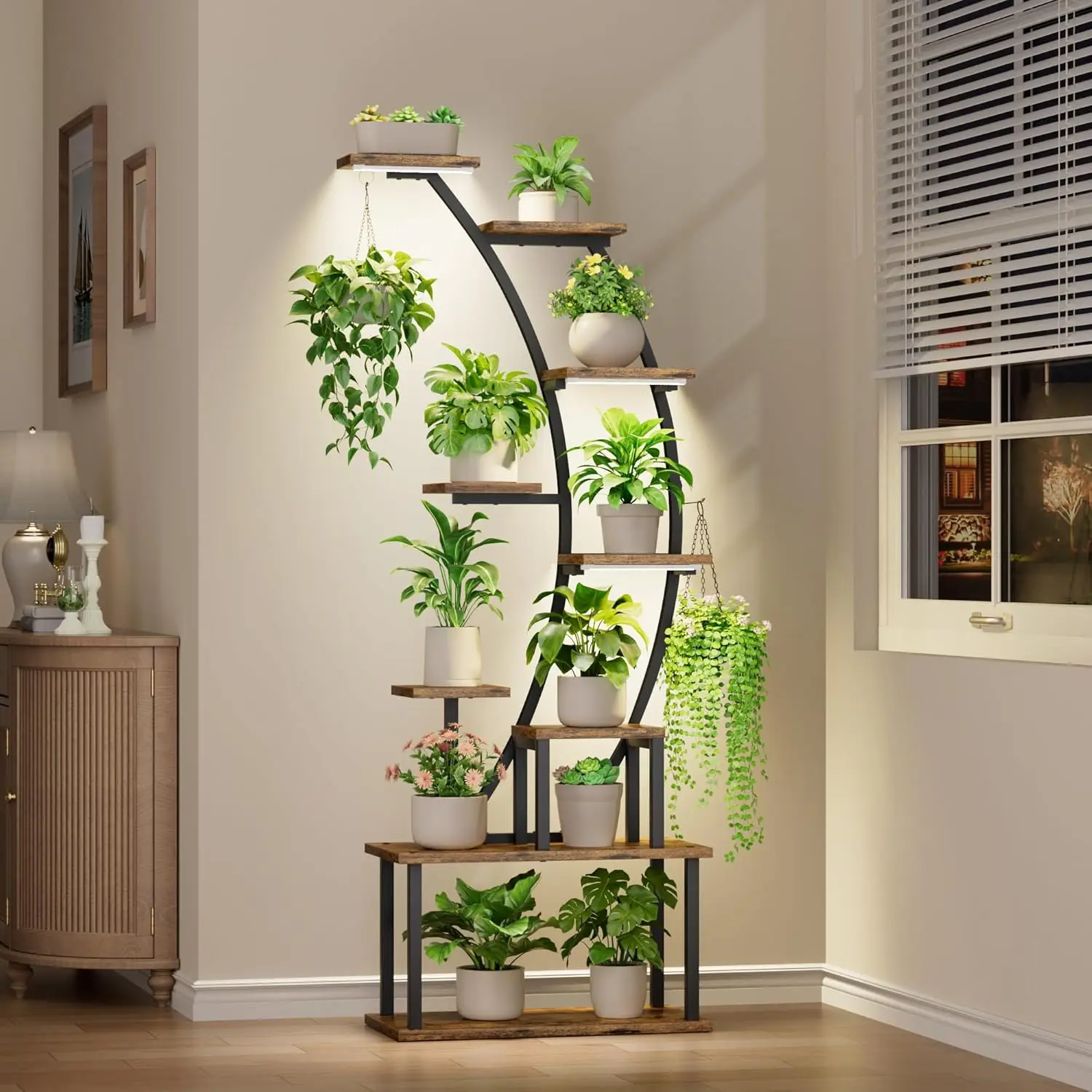63" Tall Plant Stand with Grow Lights, 9-Tier Corner Shelf for Indoor Plants, Heavy Duty Metal Frame, Home Decor Display
63" Tall Plant Stand with Grow Lights, 9-Tier Corner Shelf for Indoor Plants, Heavy Duty Metal Frame, Home Decor Display