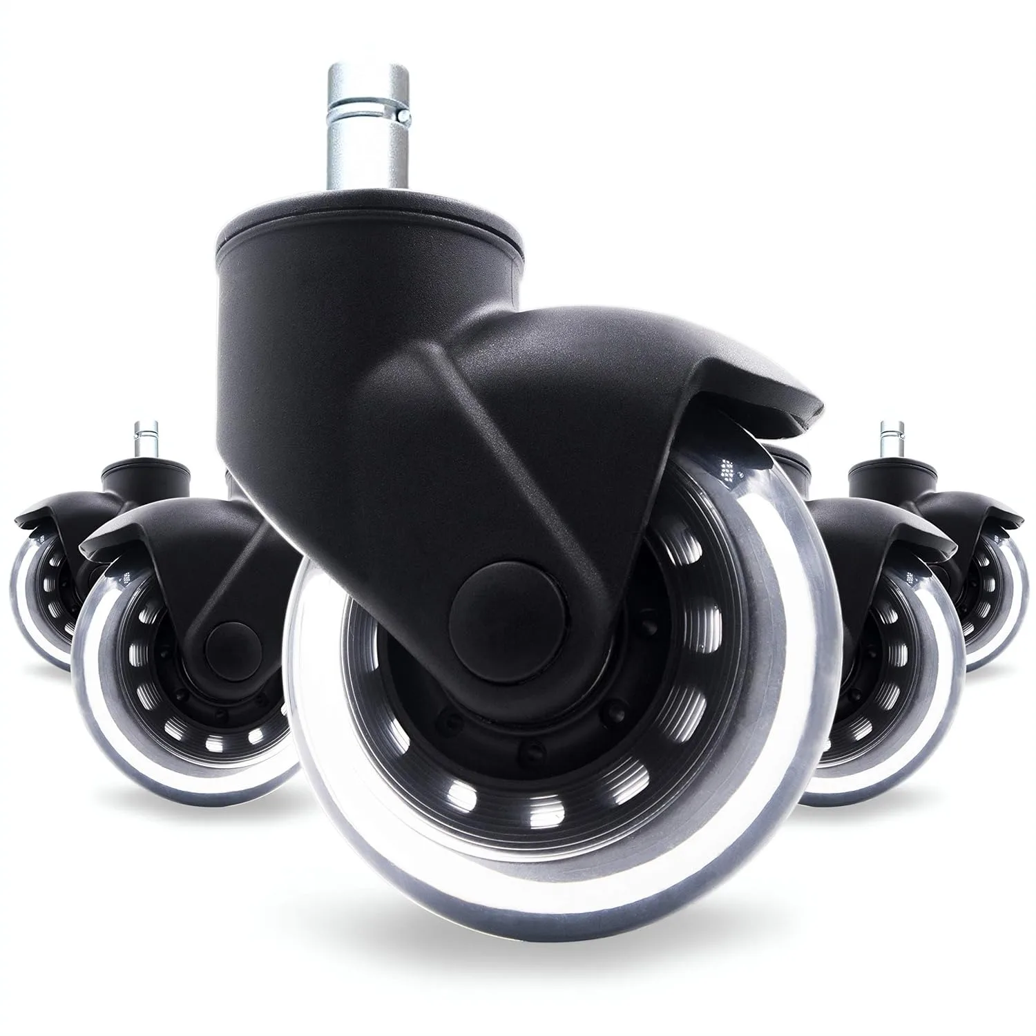 Office Chair Caster Wheels Set of 5, Heavy Duty Swivel 3" Rubber Replacement for All Floors Including Hardwood, Smooth & Quiet
Office Chair Caster Wheels Set of 5, Heavy Duty Swivel 3" Rubber Replacement for All Floors Including Hardwood, Smooth & Quiet