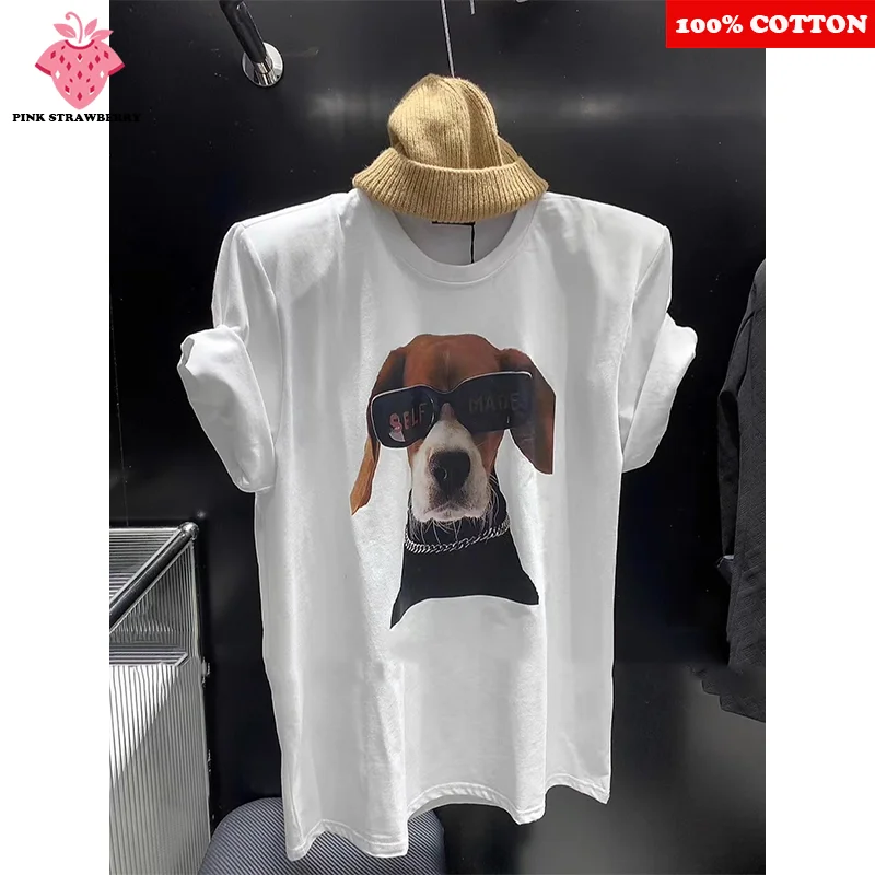 Korean style Sunglasses Dog Print T-shirt Women Summer 2025 New 100% Cotton Short sleeves T-shirt Casual Y2k Top female clothing
Korean style Sunglasses Dog Print T-shirt Women Summer 2025 New 100% Cotton Short sleeves T-shirt Casual Y2k Top female clothing