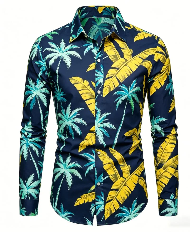 Men's Hawaiian coconut palm print long sleeved shirt, fresh tropical style, suitable for outdoor activities and daily wear
Men's Hawaiian coconut palm print long sleeved shirt, fresh tropical style, suitable for outdoor activities and daily wear