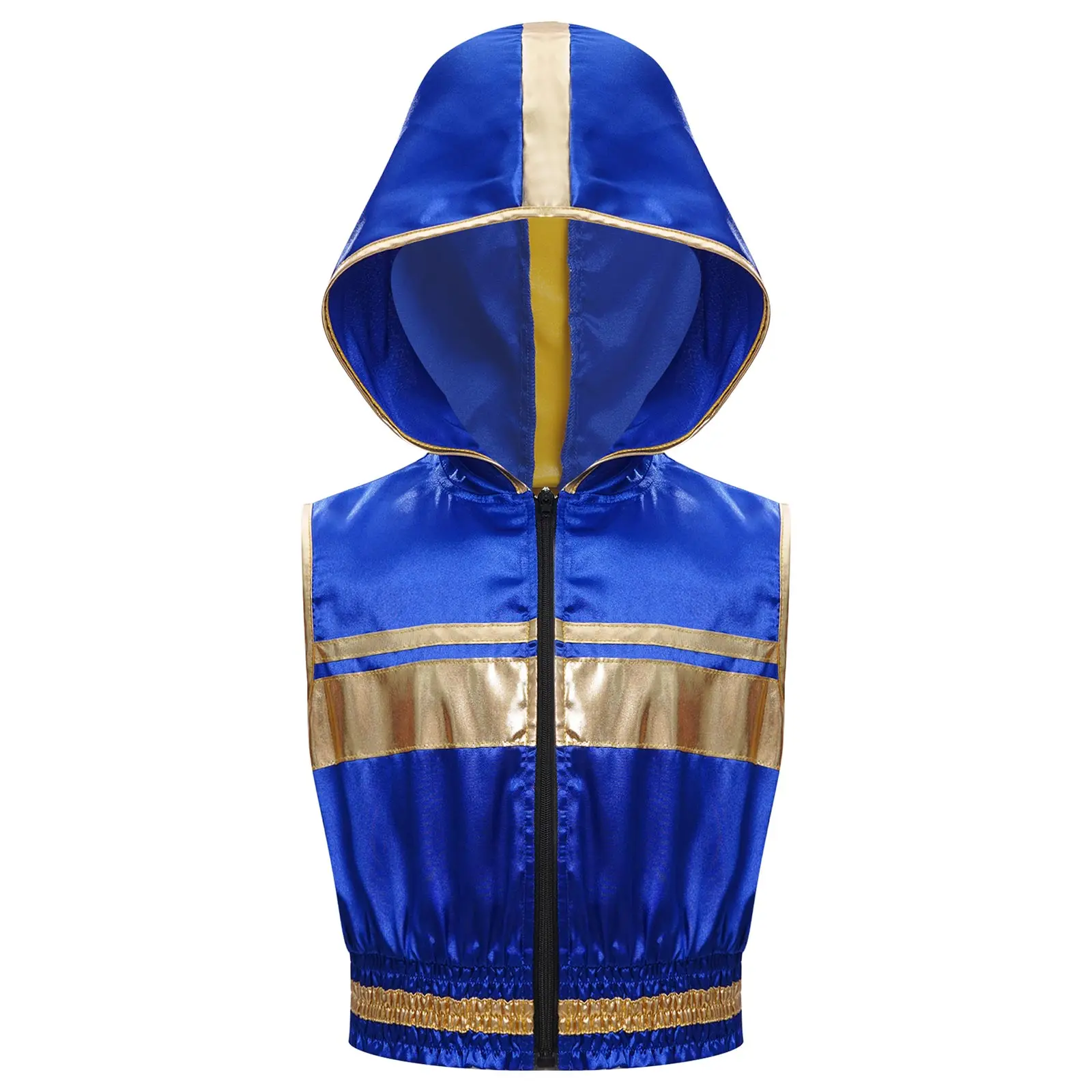 Boys Boxing Tops Metallic Trim Hooded Top Wide Elastic Hem Sleeveless Zipper Hoodie for Boxing Training Competition Costumes
Boys Boxing Tops Metallic Trim Hooded Top Wide Elastic Hem Sleeveless Zipper Hoodie for Boxing Training Competition Costumes