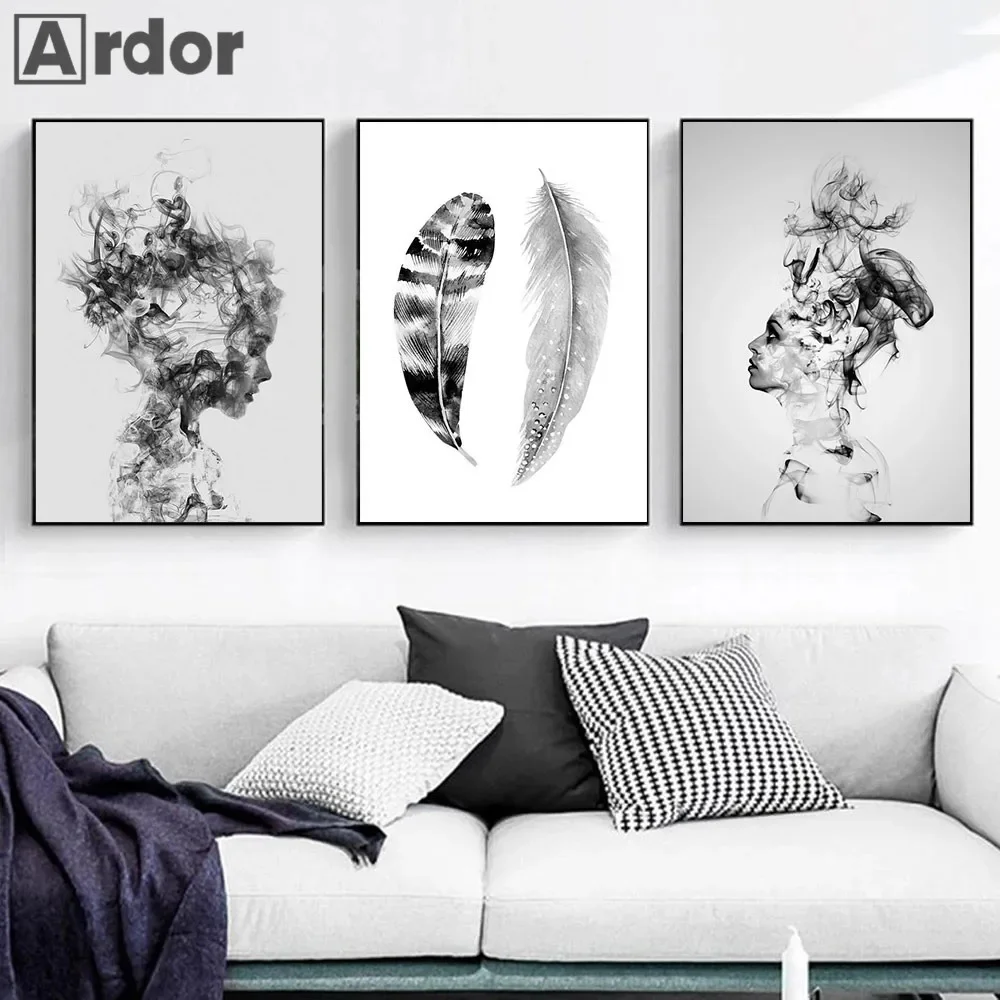 Black And White Canvas Painting Abstract Smoke Woman Wall Art Poster Minimalist Feather Print Nordic Wall Pictures Home Decor
Black And White Canvas Painting Abstract Smoke Woman Wall Art Poster Minimalist Feather Print Nordic Wall Pictures Home Decor