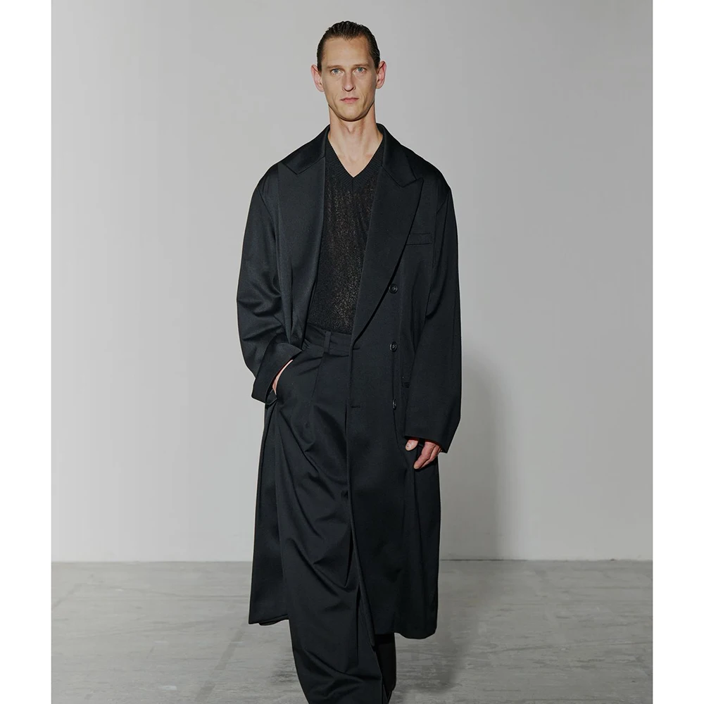 Черный мужской двубортный длинный пиджак с высокой текстурой, модный свободный крой с пиковыми лацканами, офисные повседневные мужские пальто с датами
Черный мужской двубортный длинный пиджак с высокой текстурой, модный свободный крой с пиковыми лацканами, офисные повседневные мужские пальто с датами