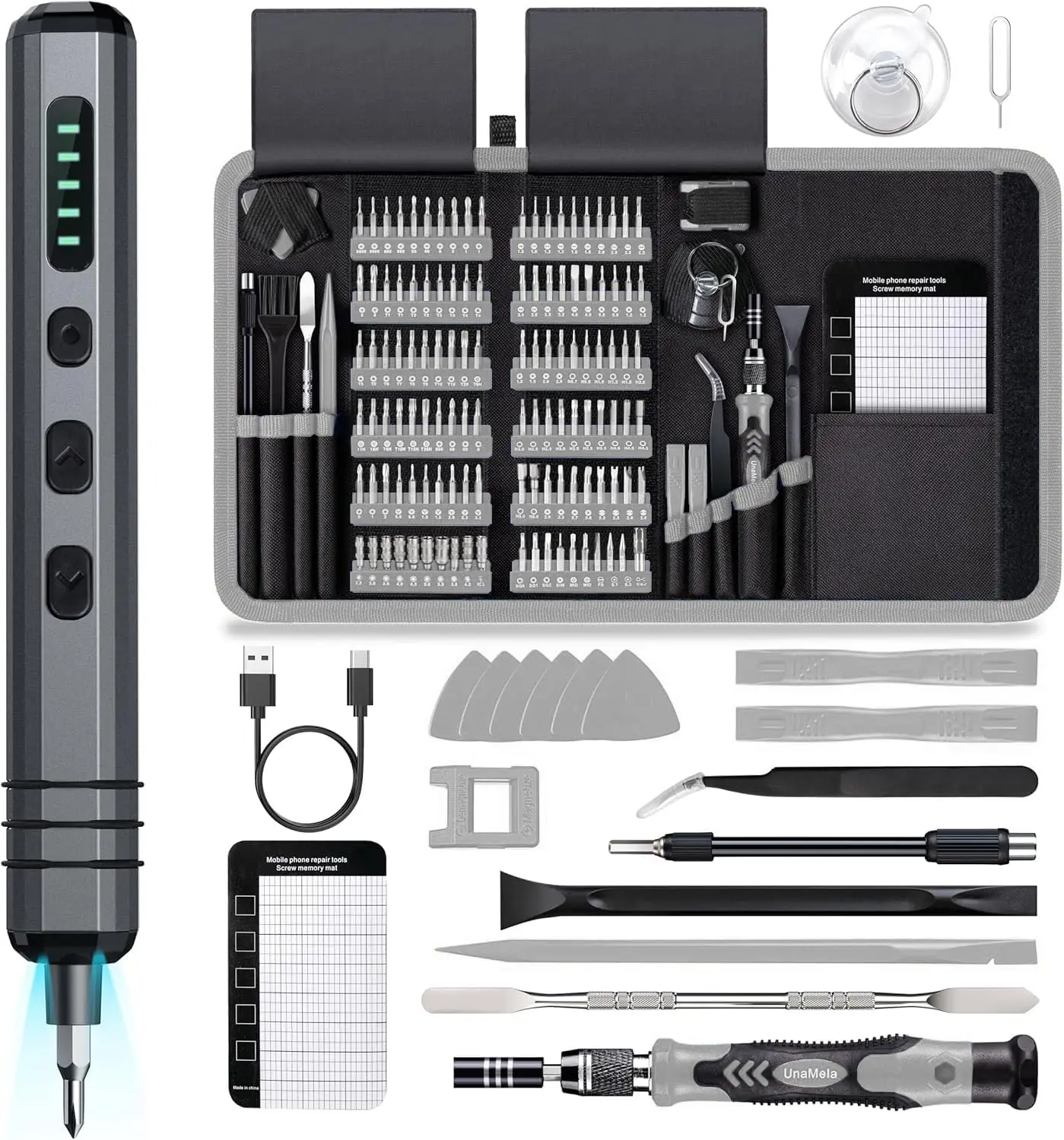 Mini Electric Screwdriver Set 140-IN-1 with 5 Torque Settings, 120 Bits, LED Light for Electronics Repair
Mini Electric Screwdriver Set 140-IN-1 with 5 Torque Settings, 120 Bits, LED Light for Electronics Repair
