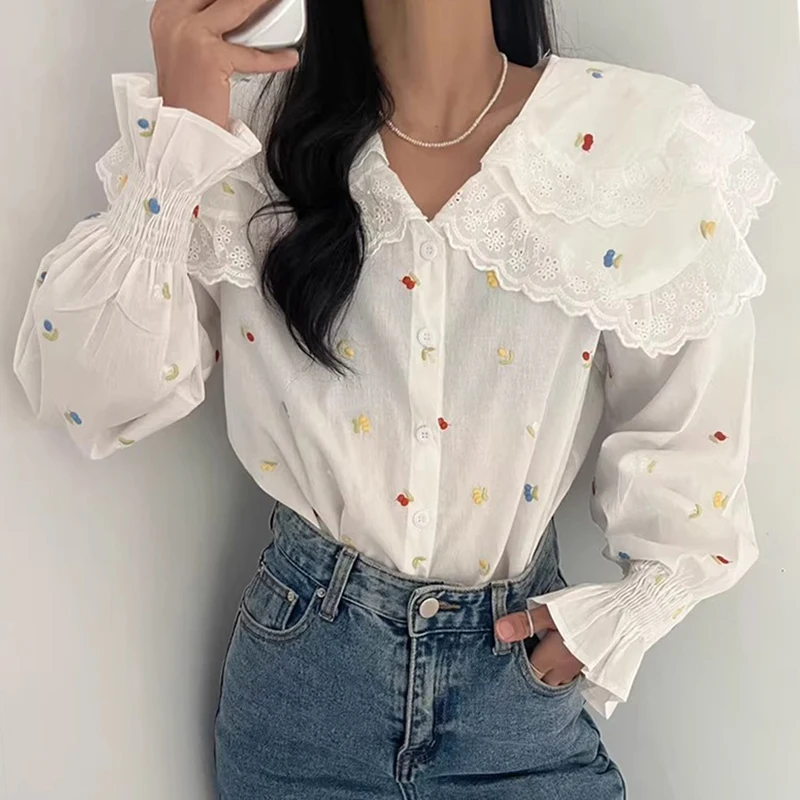 Spring Shirts Tops Women Print Embroidery Fashion Casual Loose Korean Style Pleated Ladies Blouses Long Sleeve Woman Shirts Tops
Spring Shirts Tops Women Print Embroidery Fashion Casual Loose Korean Style Pleated Ladies Blouses Long Sleeve Woman Shirts Tops