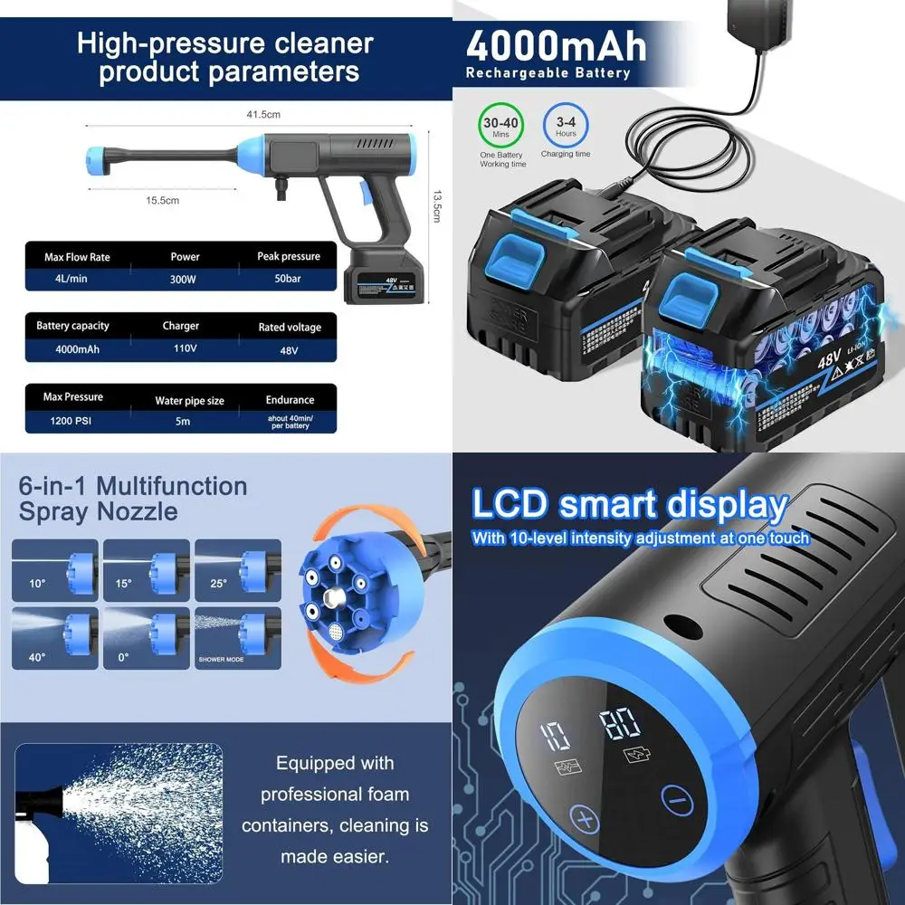 Двухроторная электрическая мойка высокого давления 4000 мАч с ЖК-дисплеем, 1200 PSI, портативная ручная модель для чистки автомобилей, патио, полов и тротуаров
Двухроторная электрическая мойка высокого давления 4000 мАч с ЖК-дисплеем, 1200 PSI, портативная ручная модель для чистки автомобилей, патио, полов и тротуаров
