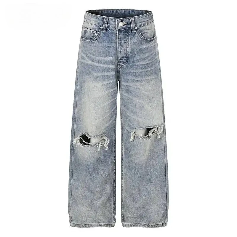 American Style Men's Hole Washed Blue Jeans Ripped Design Straight Denim Long Pants Loose Wide Leg Casual Trousers
American Style Men's Hole Washed Blue Jeans Ripped Design Straight Denim Long Pants Loose Wide Leg Casual Trousers