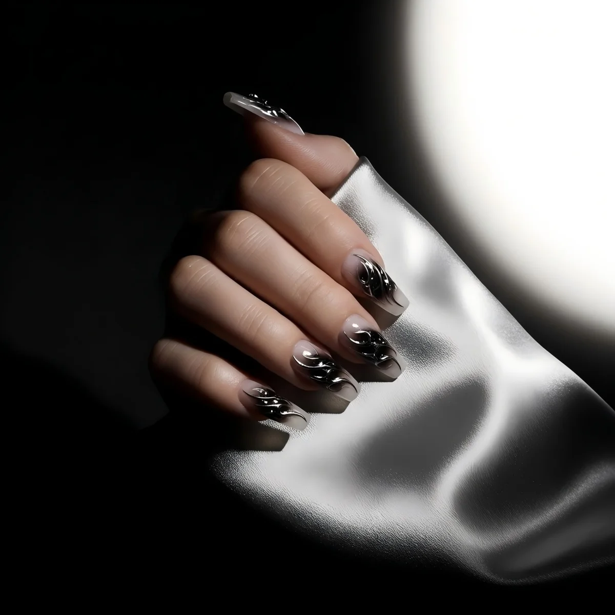 LumiTips Handmade Press on Nails Long Coffin 3D Silver Chrome Flame Edgy Goth Luxury Fake Nails Reusable
LumiTips Handmade Press on Nails Long Coffin 3D Silver Chrome Flame Edgy Goth Luxury Fake Nails Reusable