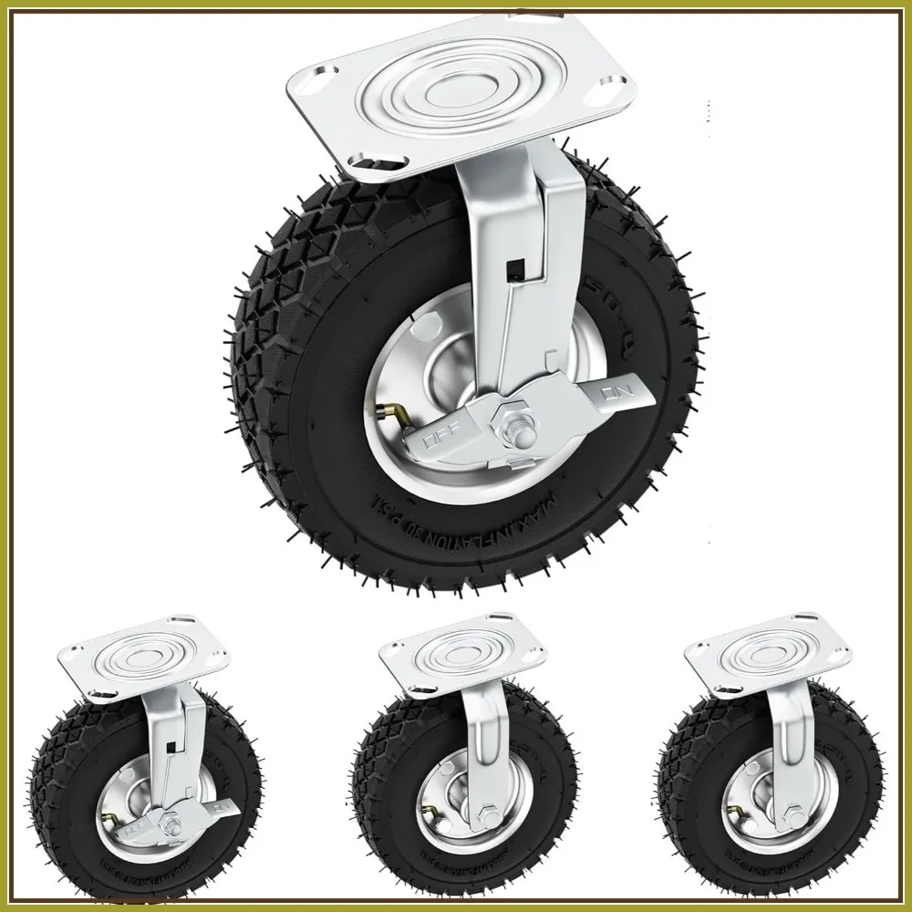 8" Heavy Duty Pneumatic Casters Set of 4 with Brake, 1000 lbs Capacity, Locking Swivel Rubber Wheels for Workbench Cart Trolley
8" Heavy Duty Pneumatic Casters Set of 4 with Brake, 1000 lbs Capacity, Locking Swivel Rubber Wheels for Workbench Cart Trolley